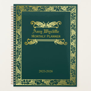 Agenda Ornamento de Folhagem Verde Dourada do Cobrir Clá