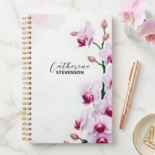 Agenda Orquídea Botânica em Aquarela Rosa Suave e Sofisti
