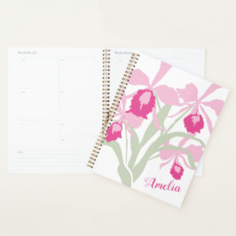 Agenda Orquídea Cattleya cor-de-rosa, verde-branca