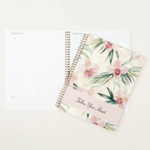 Agenda Orquídea Flores Coração Rosa Bege Verde