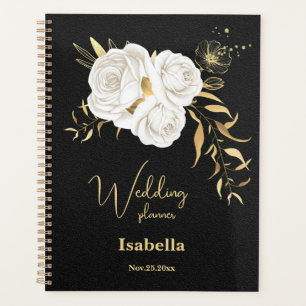 Agenda ouro branco floral preto casamento