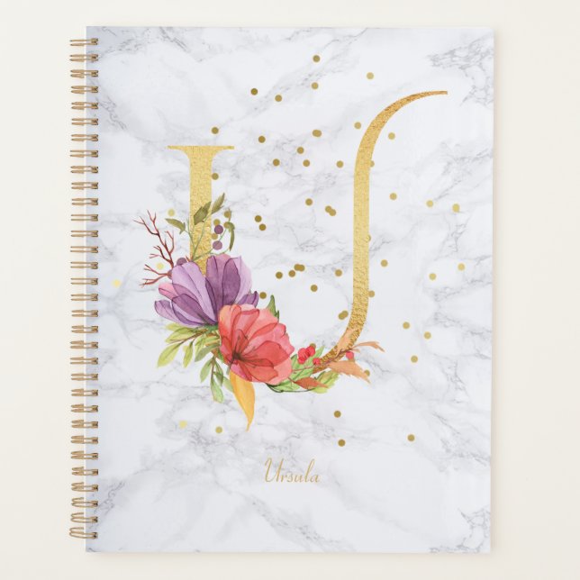 Agenda Ouro de Aquarela Moderna - Letra U (Frente)