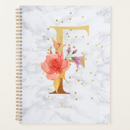 Agenda Ouro de Aquarela Moderna - Marble - Letra F