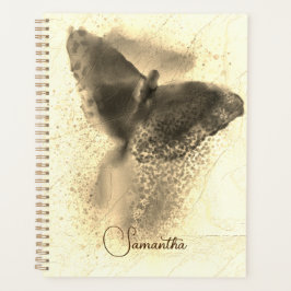 Agenda Ouro de luxo Borboleta de Aquarela Foto Monograma