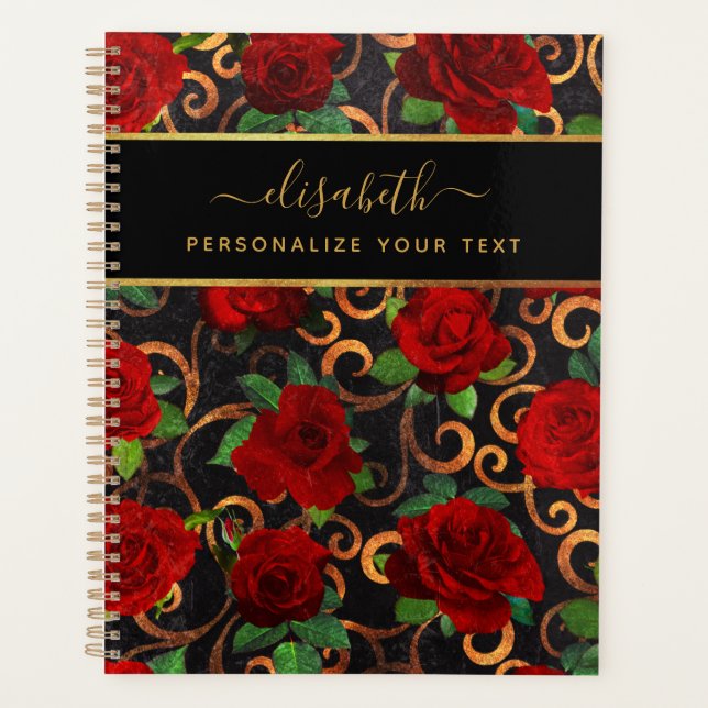 Agenda Ouro de luxo Flores Elegantes Clássicas em Chic Bl (Frente)