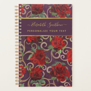 Agenda Ouro de luxo Flores Elegantes Clássicas em Chic Pe