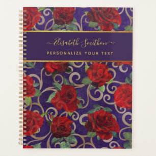 Agenda Ouro de luxo Flores Elegantes Clássicas em Chic Pe
