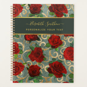 Agenda Ouro de luxo Flores Elegantes Clássicas em Chic Pe