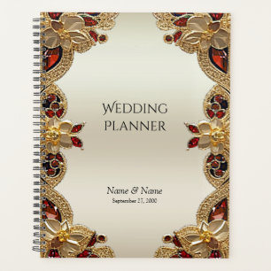 Agenda Ouro Flores Vermelho Gemstone Planner