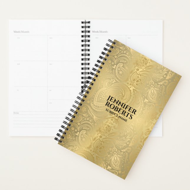Agenda Ouro metálico com paisley dourado (Exibição)