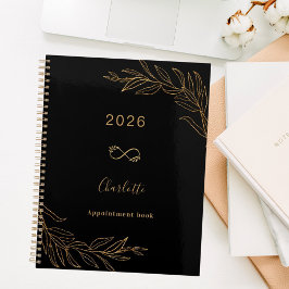 Agenda ouro negro folhagem botânica elegante