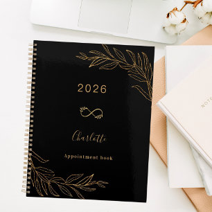 Agenda ouro negro folhagem botânica elegante