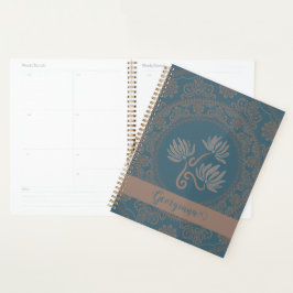 Agenda Ouro Personalizado Teal Rococo Lotus Dot Mandala