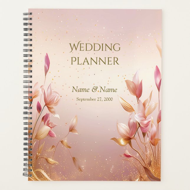 Agenda Ouro Rosa Deixa Planner Floral de Casamento (Frente)