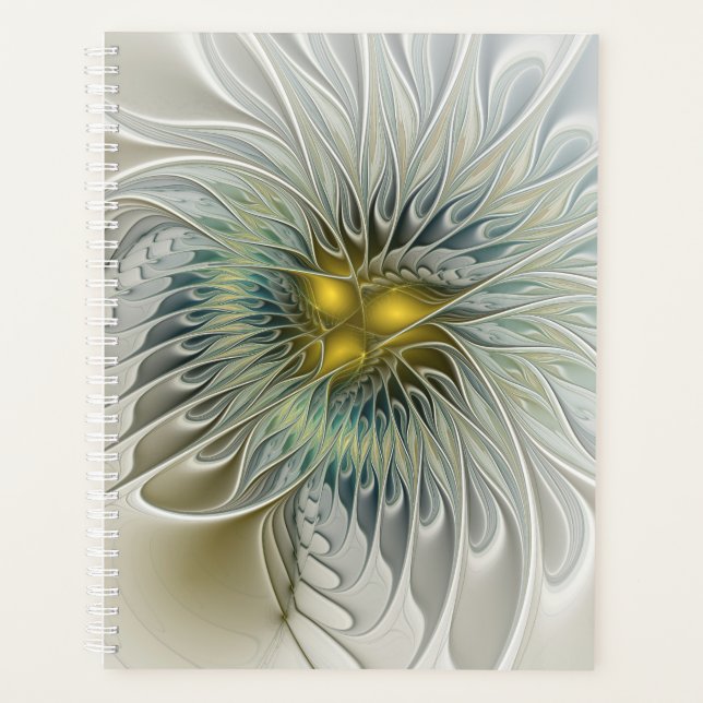 Agenda Ouro Silver Flower Fantasy Abstrato de Arte Fracta (Frente)