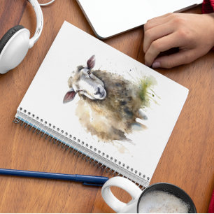 Agenda ovelhas brancas num pasto pintado em cor de água