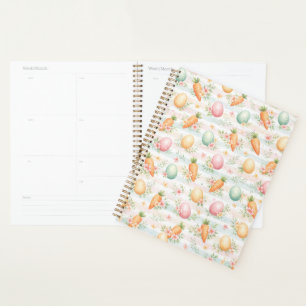 Agenda Ovos de Páscoa Pastéis & Cenouras Padrão de Aquare