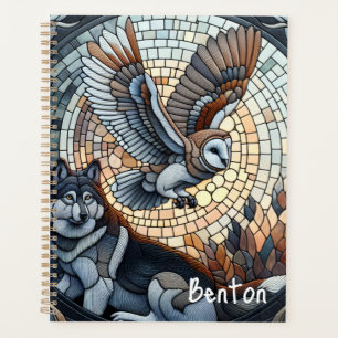 Agenda Owl e Wolf Mosaic Ai Art personalizados