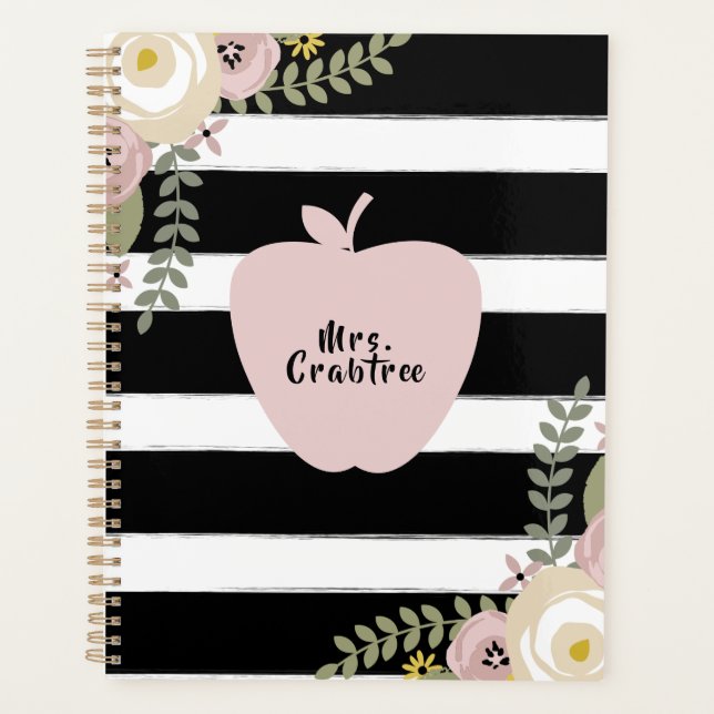 Agenda Pá Floral Dusty Black + White Strike Teacher (Frente)