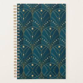 Agenda padrão Art Deco com formas geométricas douradas