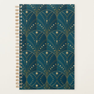 Agenda padrão Art Deco com formas geométricas douradas