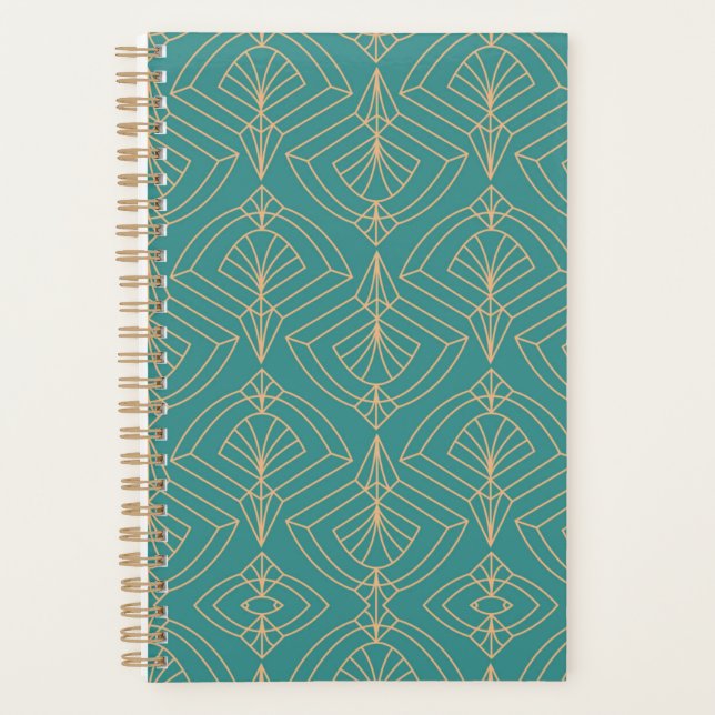 Agenda padrão Art Deco com formas geométricas douradas (Frente)