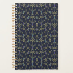 Agenda padrão Art Deco com formas geométricas em ouro
