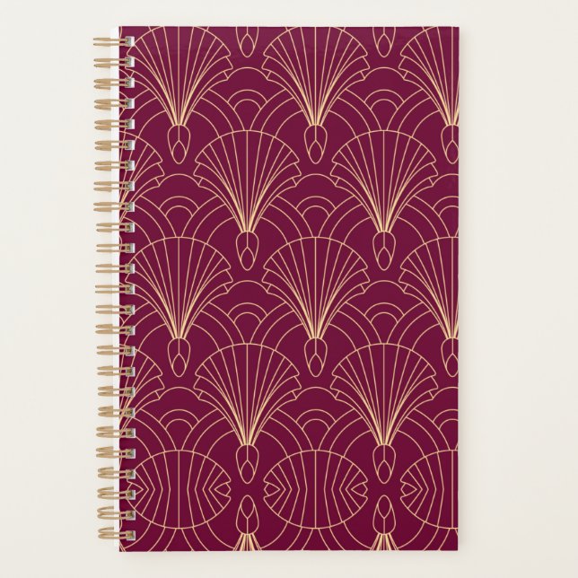 Agenda padrão Art Deco com motivos de leque geométricos d (Frente)