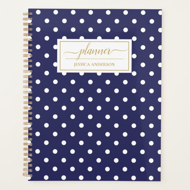 Agenda Padrão Bolinhas Branco Azul do Marinho Chic (Frente)