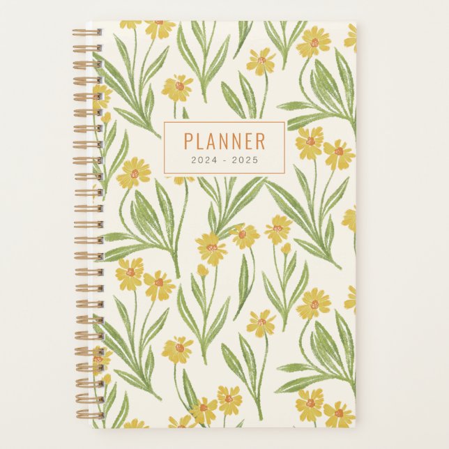 Agenda Padrão Bonito de flor selvagem amarelo ilustrado (Frente)