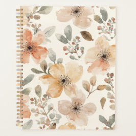 Agenda Padrão Botânico de Aquarela Floral Bege Pêssego
