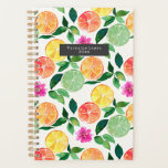 Agenda Padrão Botânico de Frutas de Citros de Água<br><div class="desc">Padrão inspirado em aquarela com ilustrações de frutas de citros laranja,  limão,  limão e cor-de-rosa com folhas botânicas.</div>
