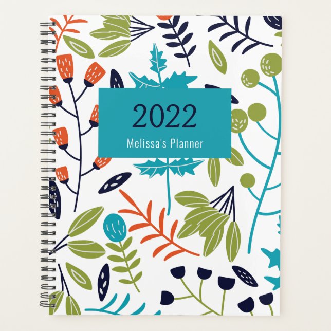 Agenda Padrão Botânico Plano Personalizado Floral Moderno (Frente)