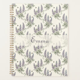 Agenda Padrão Botânico Vintage Elegante de Lupino e Abelh