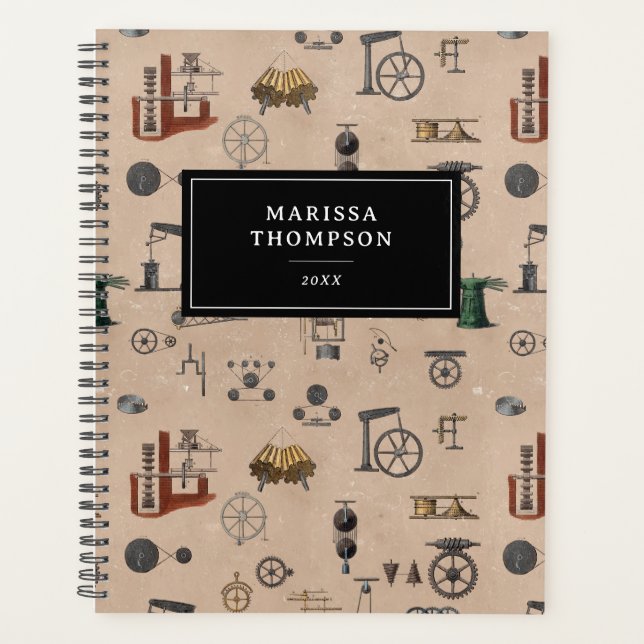 Agenda Padrão Científico Mecânico de Engenharia Antiquado (Frente)