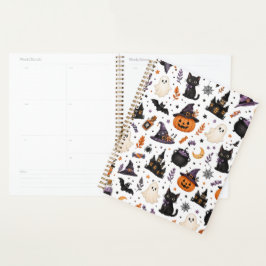 Agenda Padrão contínuo de Halloween fofo com gatos pretos