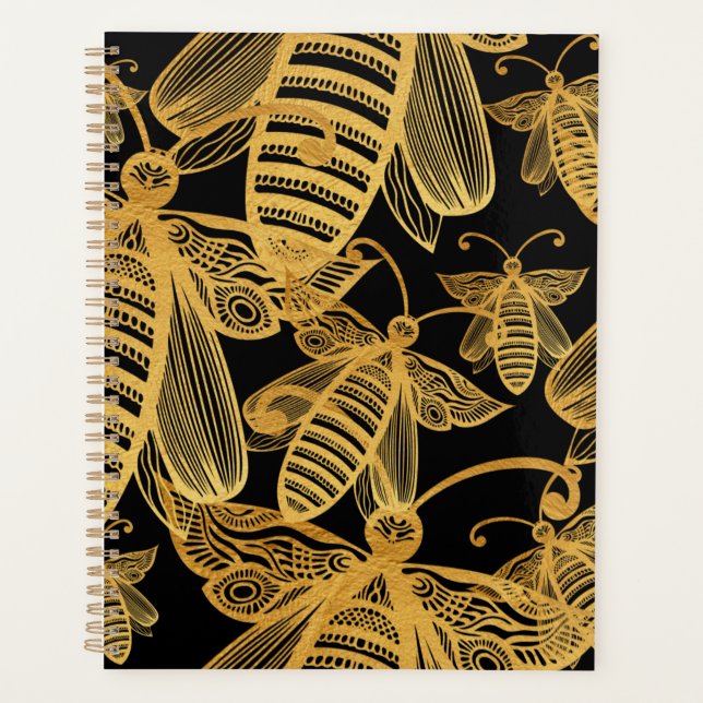 Agenda Padrão de Abelhas de Honeybee preto Dourado legant (Frente)