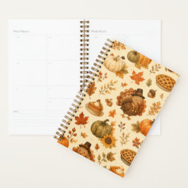 Agenda Padrão de aquarela de Ação de Graças fofo com peru