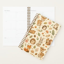 Agenda Padrão de aquarela de animais da floresta de madei
