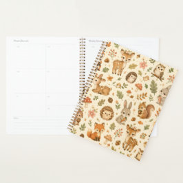 Agenda Padrão de aquarela de animais da floresta de madei