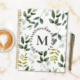 Agenda Padrão de Aquarela de Folhas Verdes Monogramadas 2