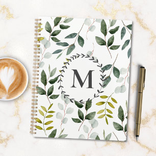 Agenda Padrão de Aquarela de Folhas Verdes Monogramadas 2