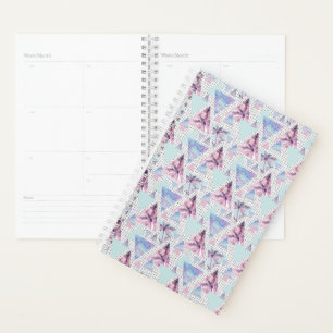 Agenda Padrão de Árvore Palm Cor-de-Água Rosa e Azul