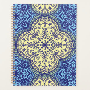 Agenda Padrão de Azulejo Azul e Dourado