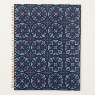 Agenda padrão de azulejos florais azulados