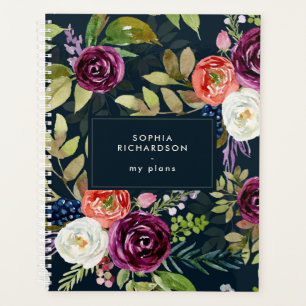 Agenda Padrão de Boho Floral de Cor de Água Escura