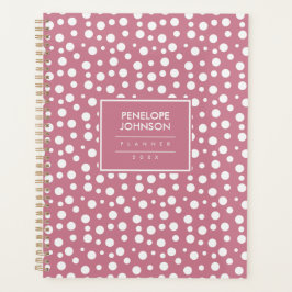 Agenda Padrão de Bolinhas Rosa Bege Feminino Branco