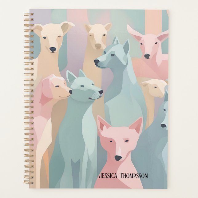 Agenda Padrão de Cachorro Pastel Cores Ilustração Minimal (Frente)