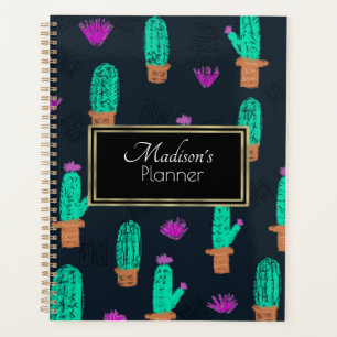 Agenda Padrão de Cacto Monogramado Rabiscado