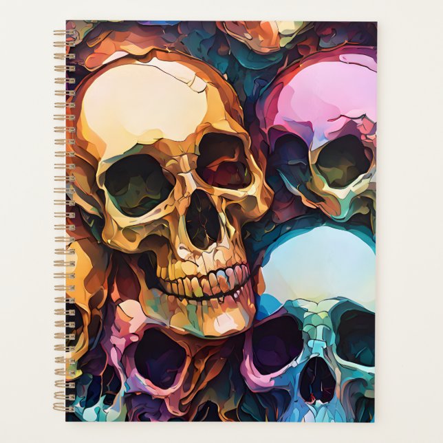 Agenda Padrão de Caveira Funky | Material Escolar Gótico  (Frente)